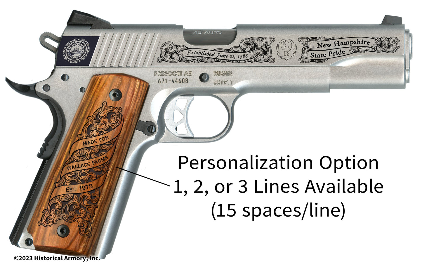 New Hampshire State Pride Limited Edition Engraved 1911 Personalized Right Side Grip