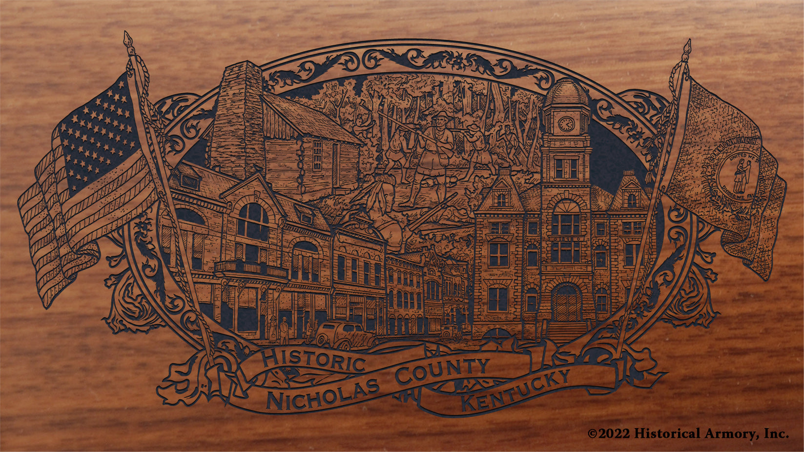 Nicholas County Kentucky Engraved Rifle Buttstock