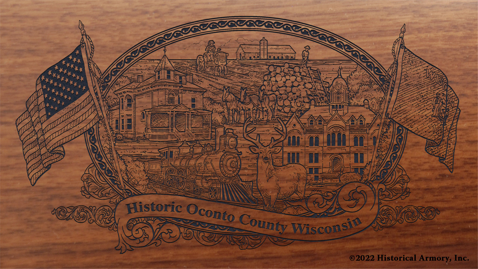 Oconto County Wisconsin Engraved Rifle Buttstock