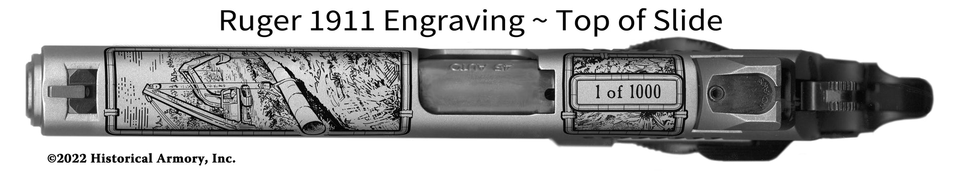 American Oil & Gas Engraved Ruger .45 Colt 1911 Slide top