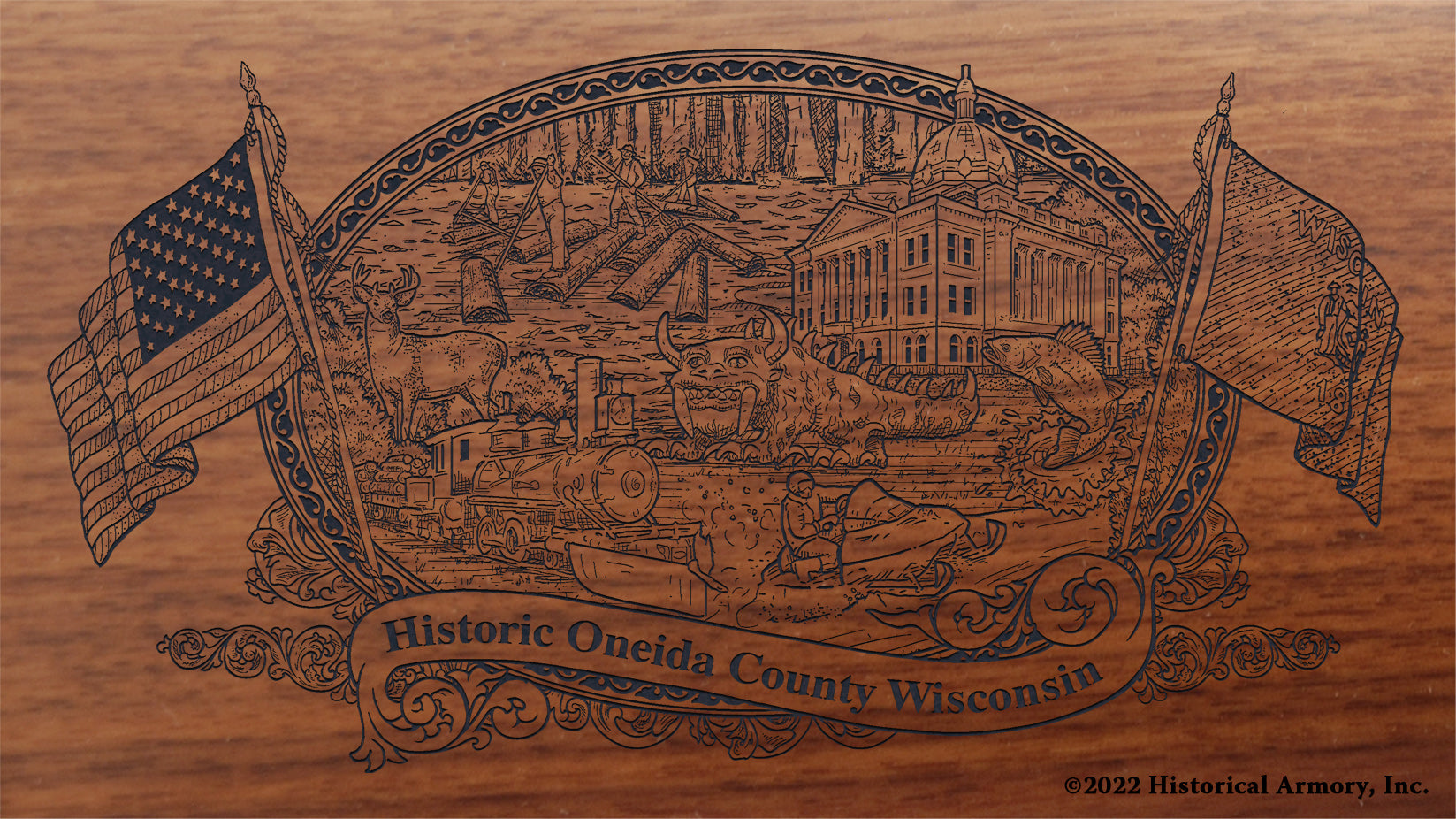 Oneida County Wisconsin Engraved Rifle Buttstock