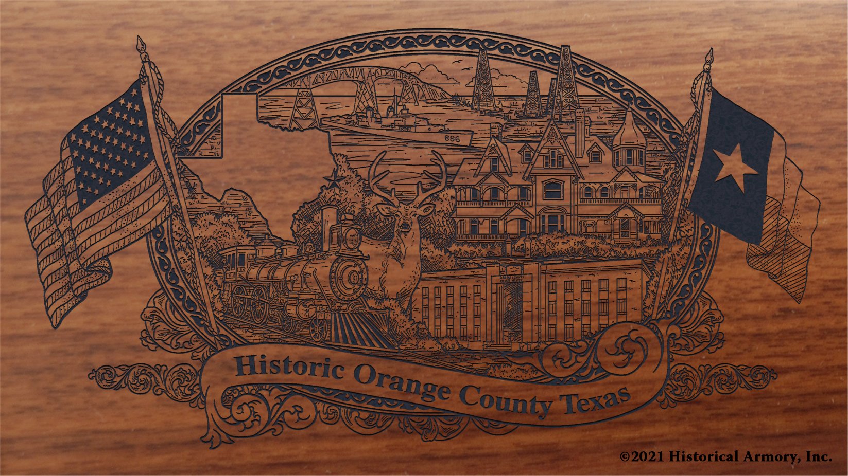 Engraved artwork | History of Orange County Texas | Historical Armory
