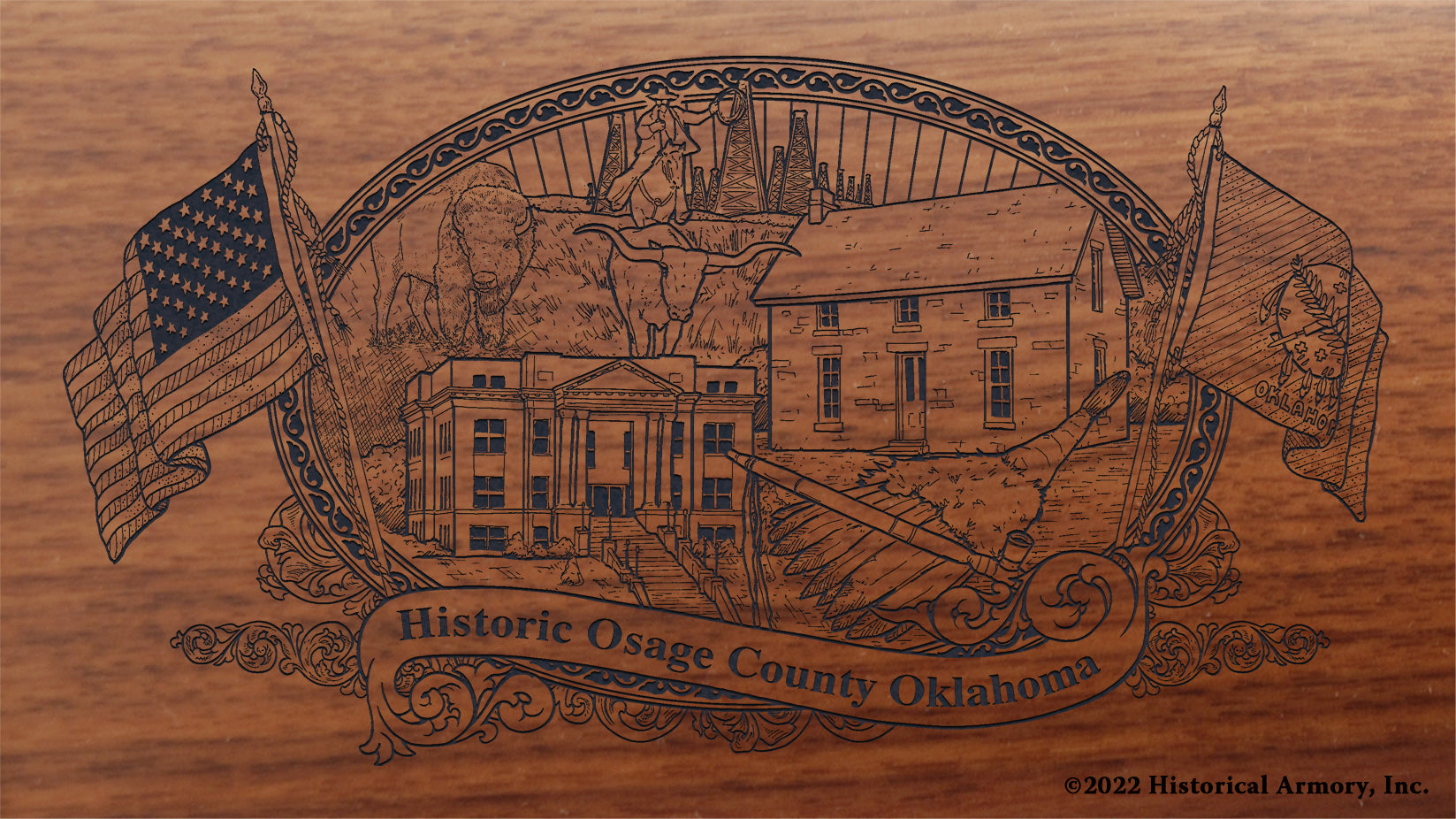 Osage County Oklahoma Engraved Rifle Buttstock