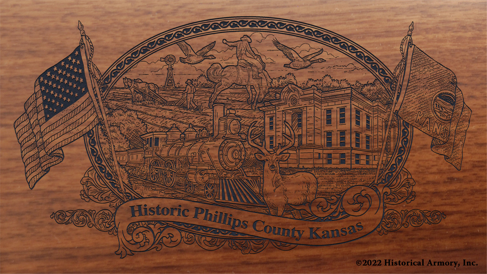 Phillips County Kansas Engraved Rifle Buttstock