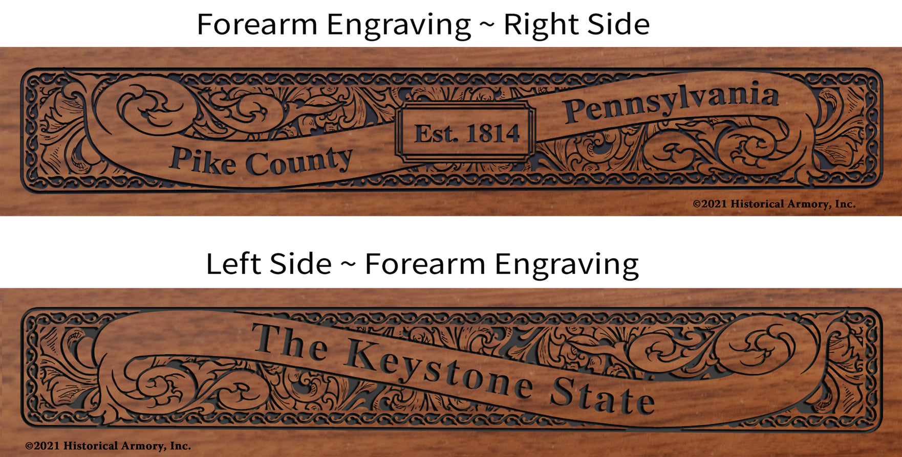 Pike County Pennsylvania Engraved Rifle Forearm