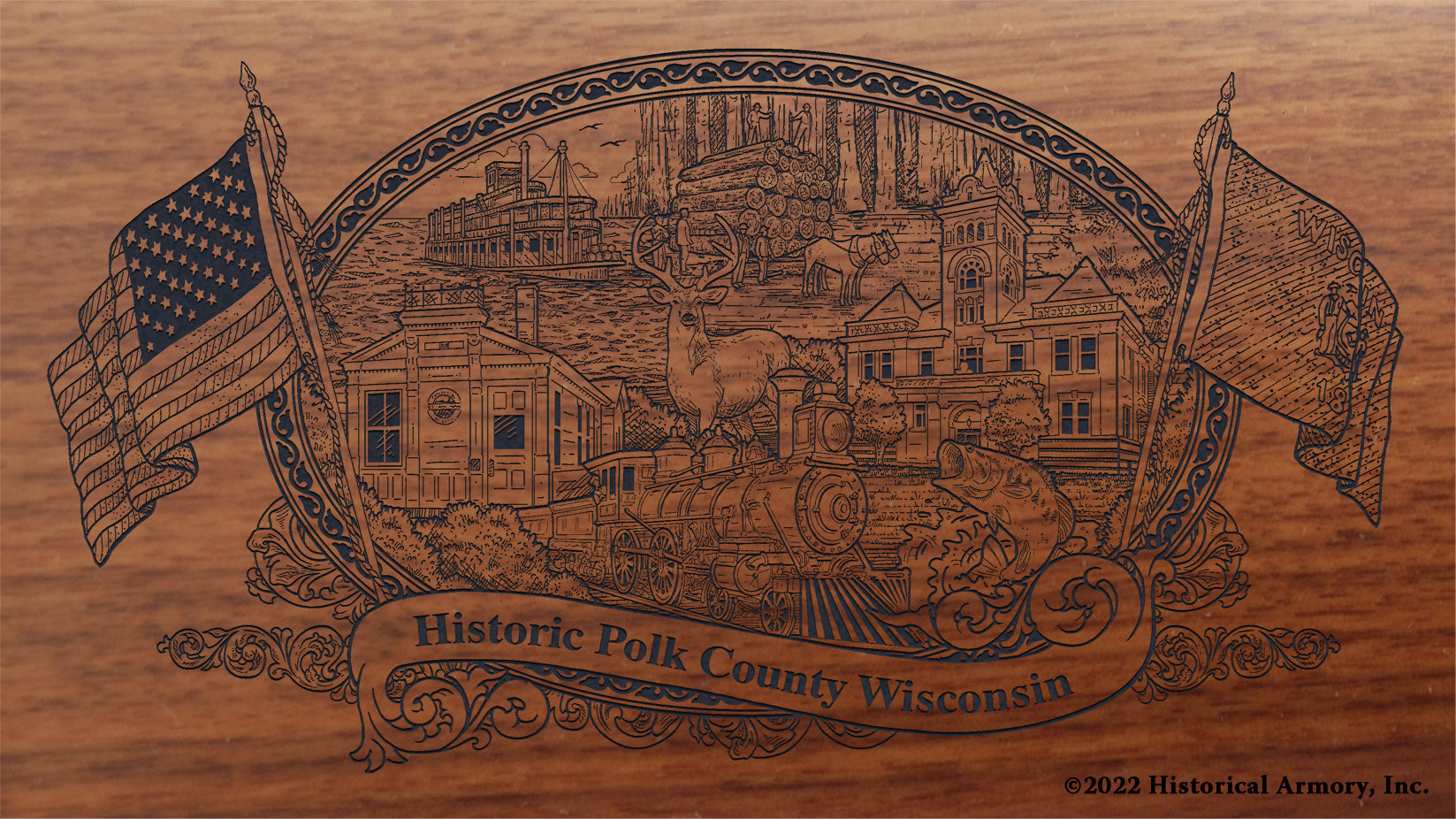 Polk County Wisconsin Engraved Rifle Buttstock