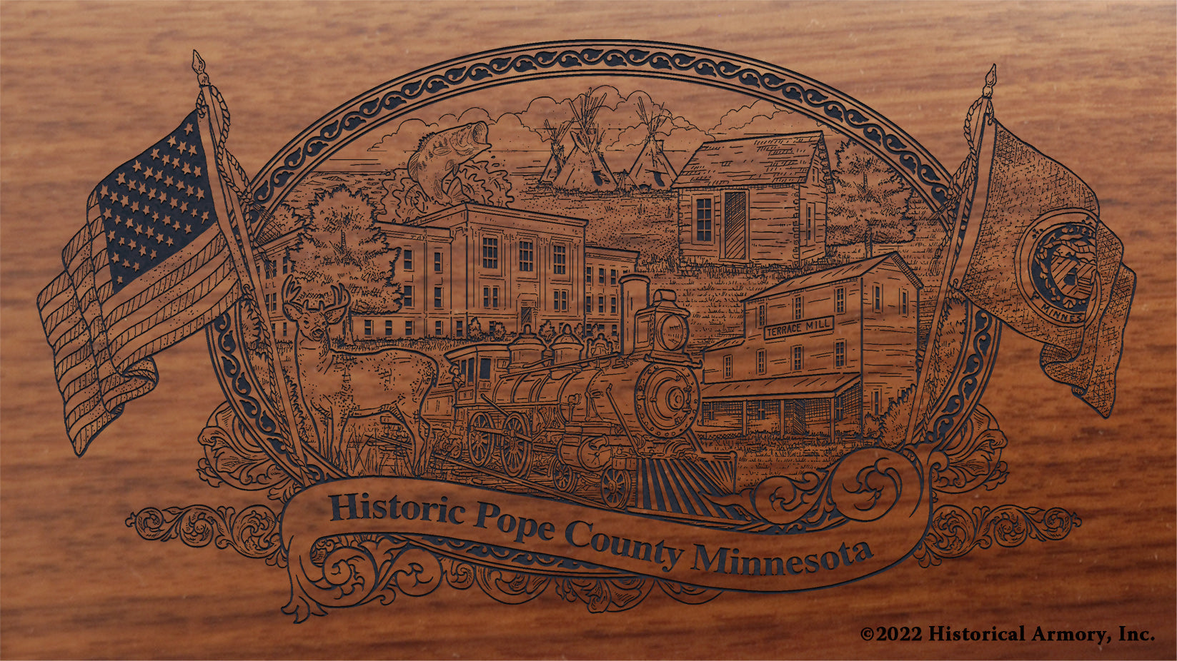 Pope County Minnesota Engraved Rifle Buttstock