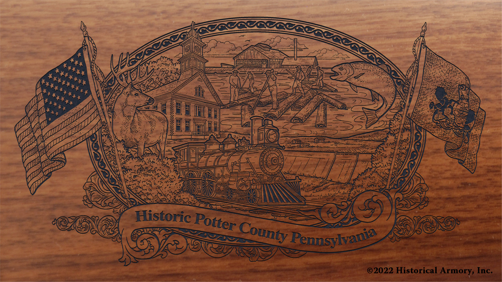 Potter County Pennsylvania Engraved Rifle Buttstock