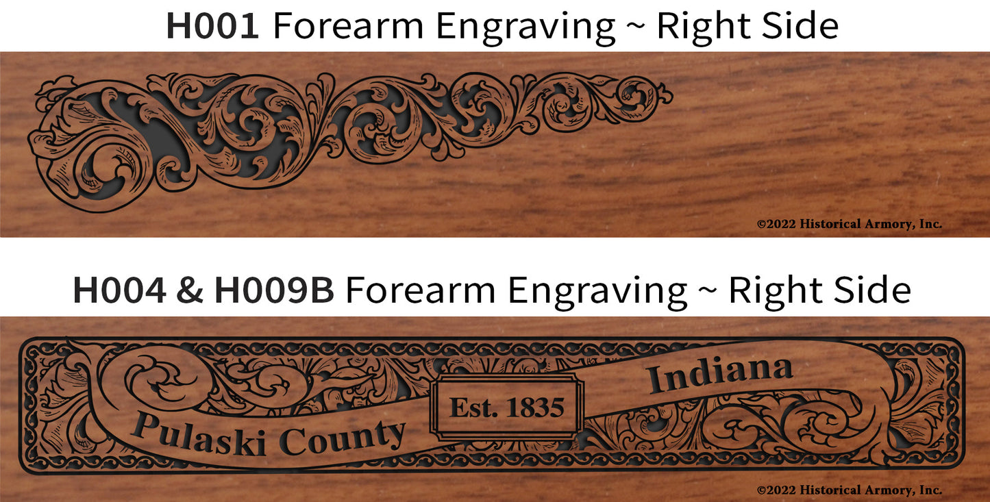 Pulaski County Indiana Engraved Rifle Forearm Right-Side
