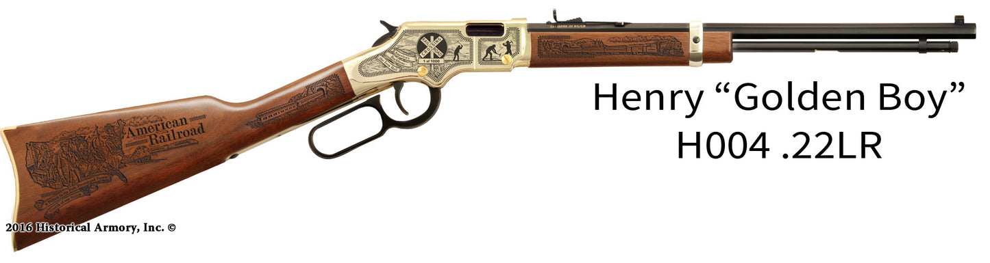 American Railroad Engraved Golden Boy Henry Rifle
