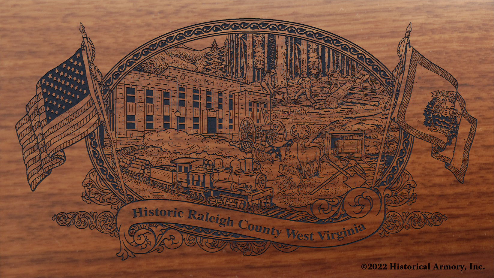 Raleigh County West Virginia Engraved Rifle Buttstock