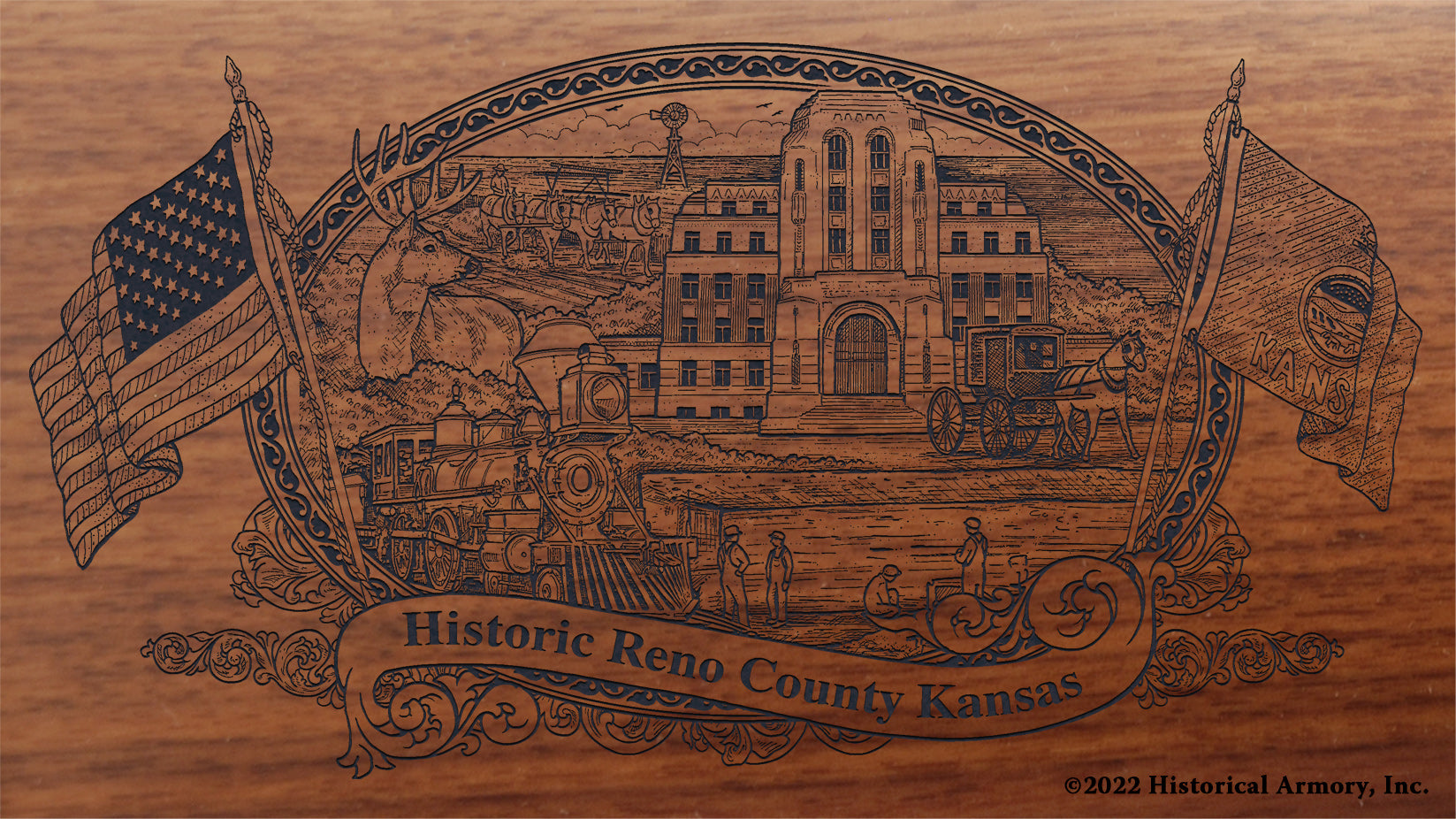 Reno County Kansas Engraved Rifle Buttstock