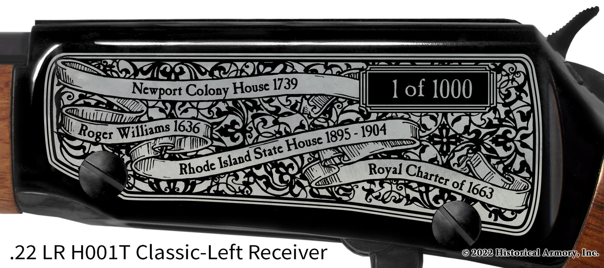 Rhode Island State Pride Engraved H00T Receiver detail Henry Rifle