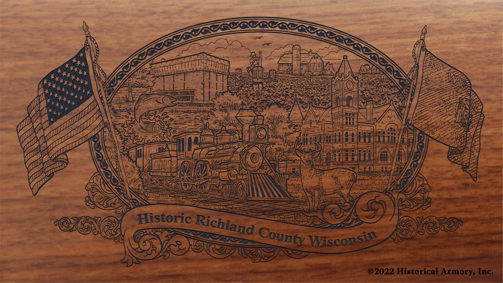 Richland County Wisconsin Engraved Rifle Buttstock
