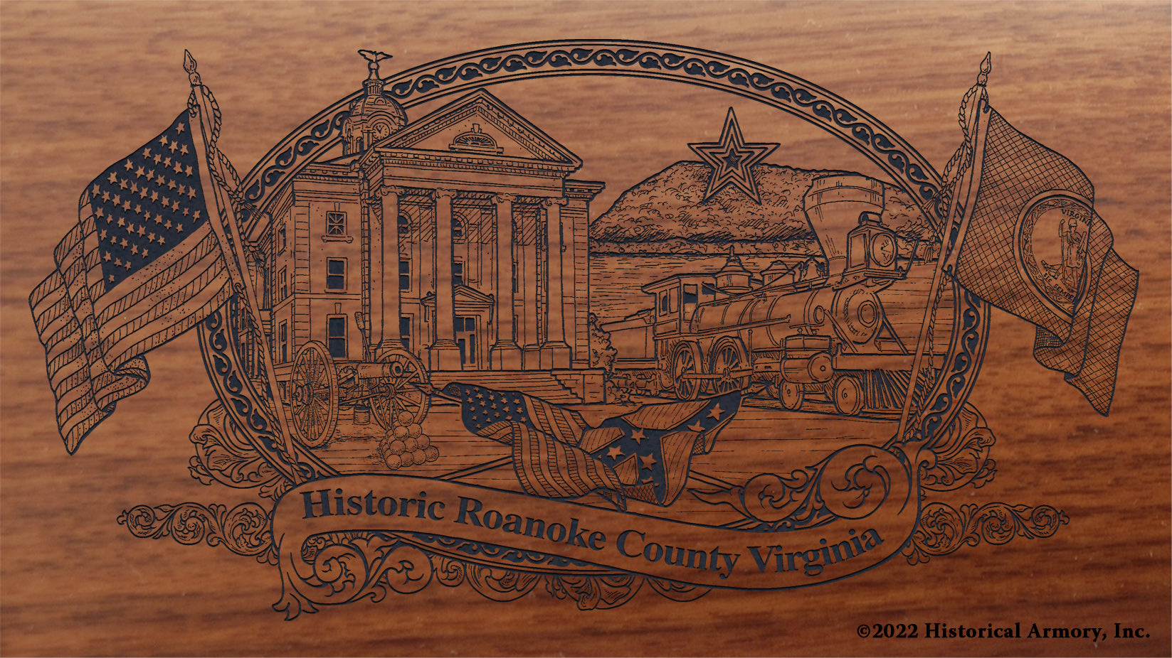 Roanoke County Virginia Engraved Rifle Buttstock
