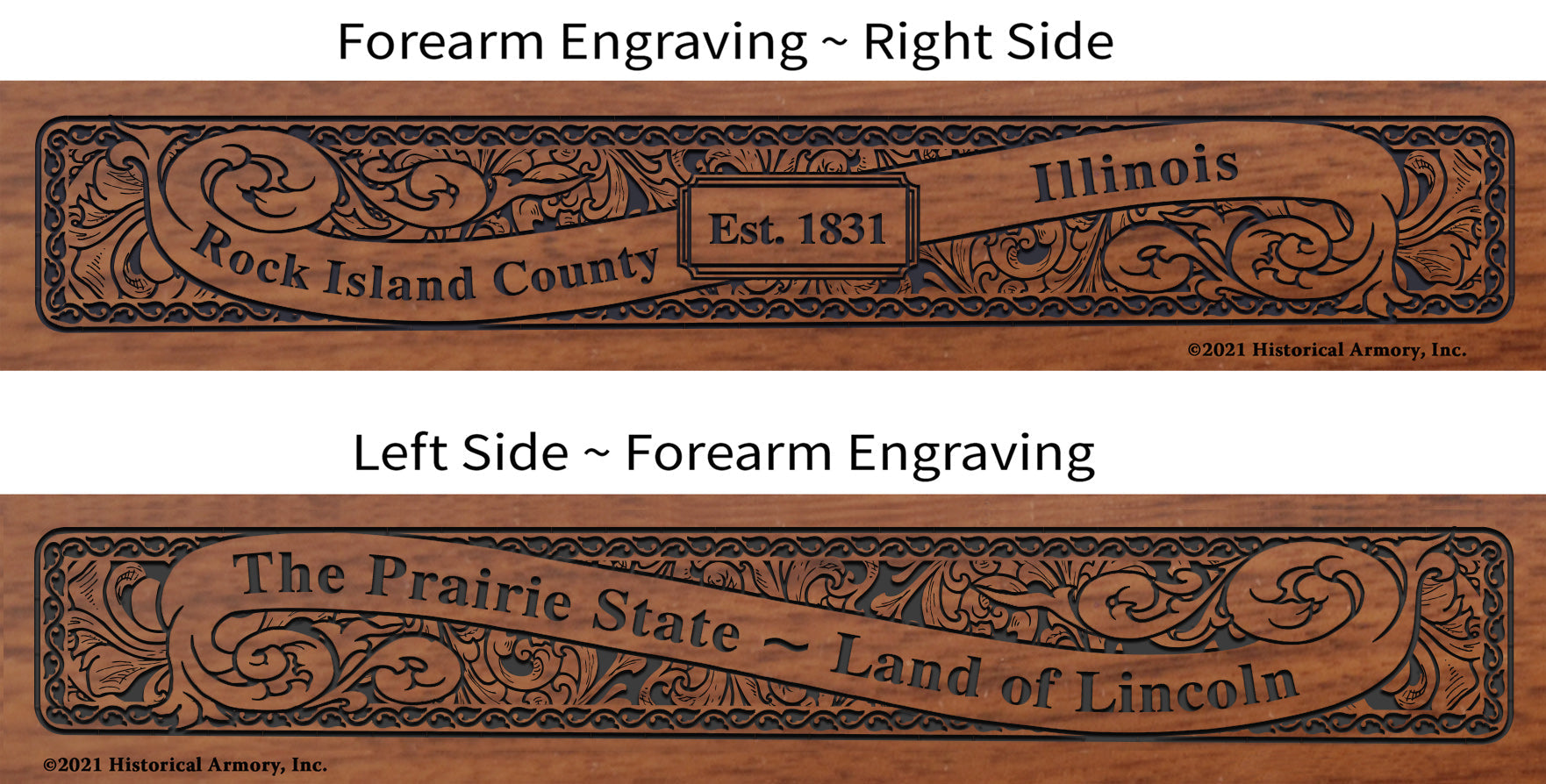 Rock Island County Illinois Establishment and Motto History Engraved Rifle Forearm