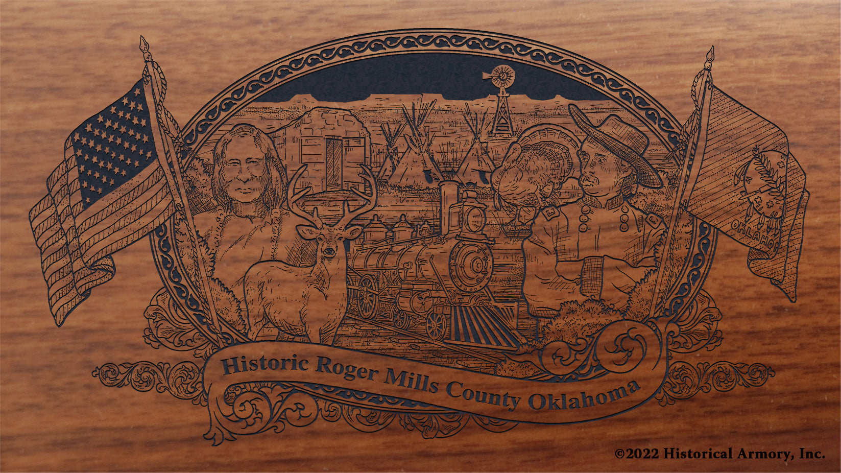 Roger Mills County Oklahoma Engraved Rifle Buttstock