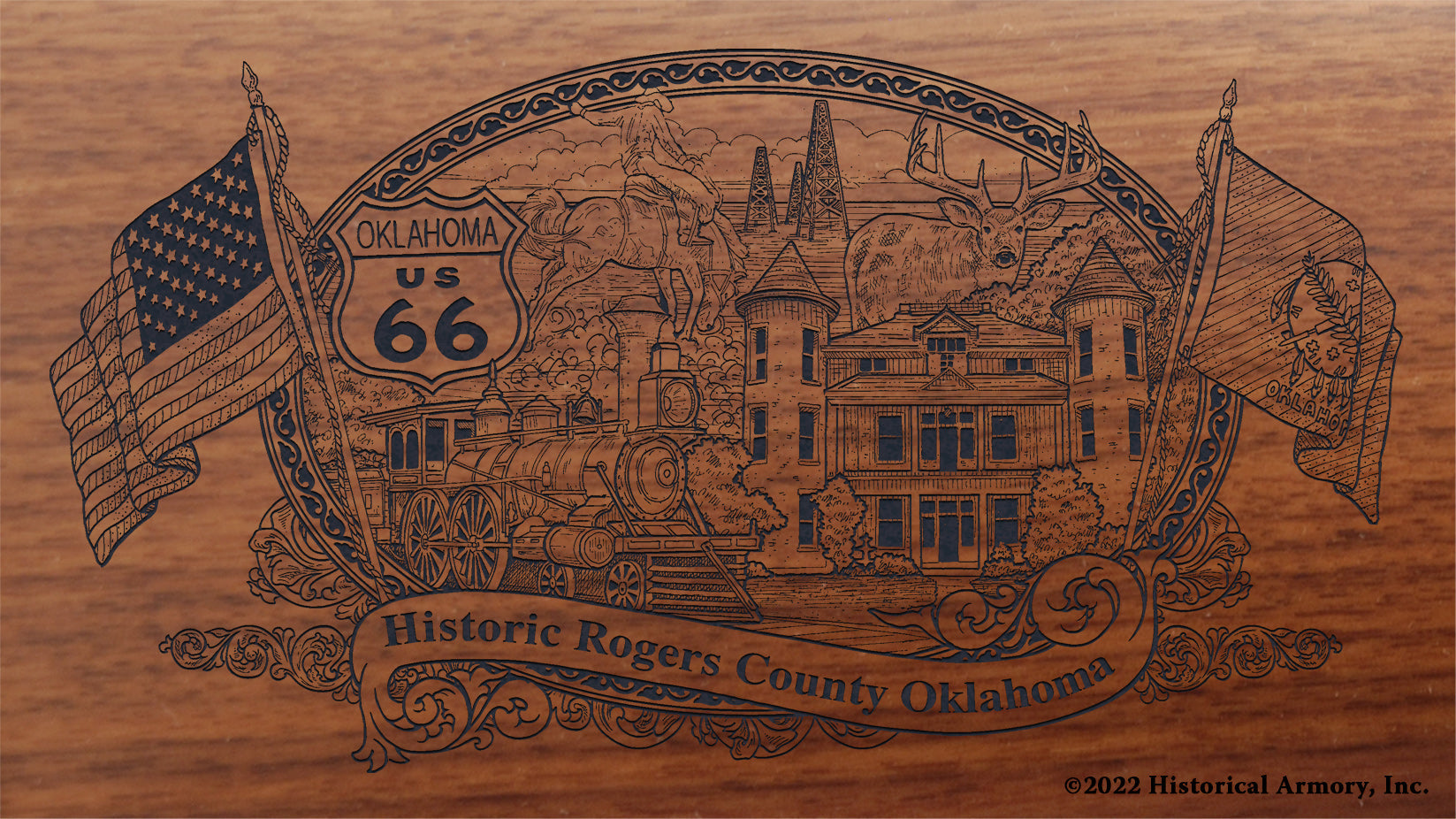 Rogers County Oklahoma Engraved Rifle Buttstock