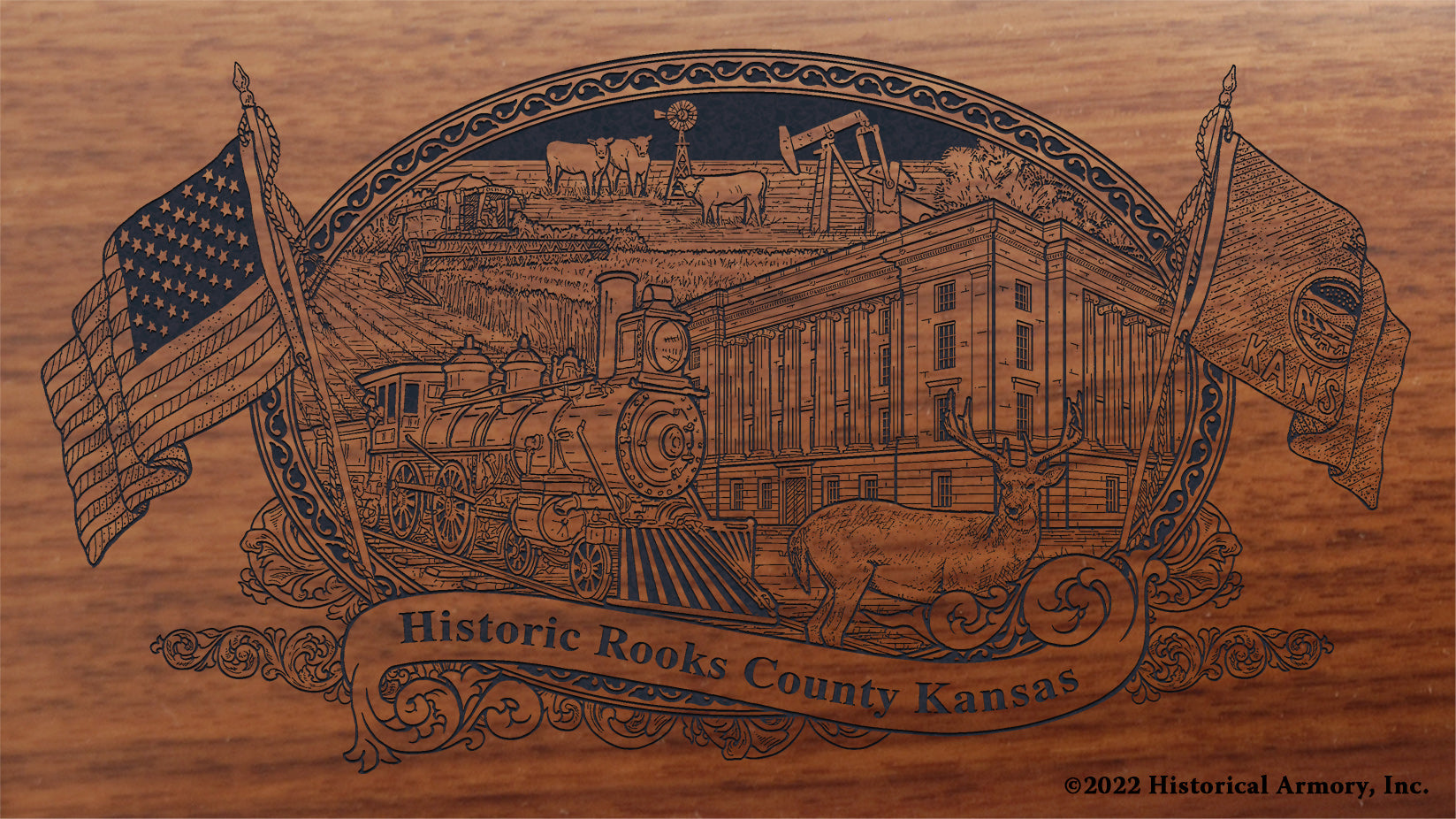 Rooks County Kansas Engraved Rifle Buttstock