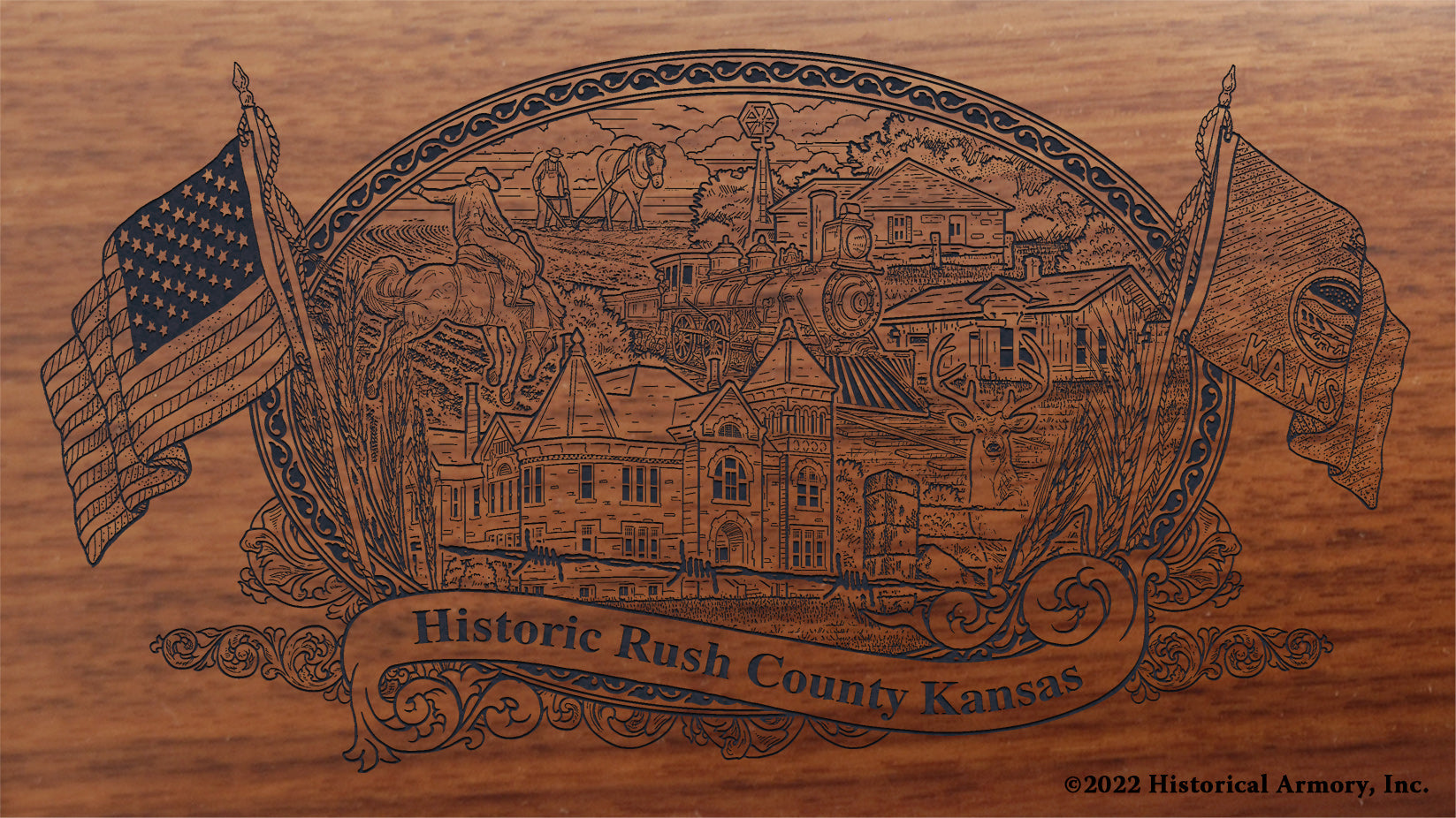 Rush County Kansas Engraved Rifle Buttstock