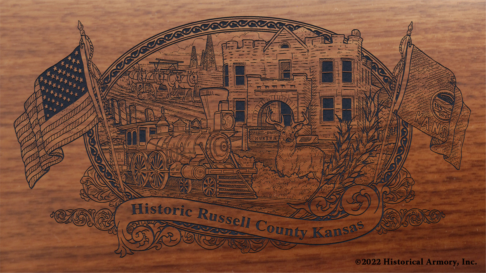 Russell County Kansas Engraved Rifle Buttstock