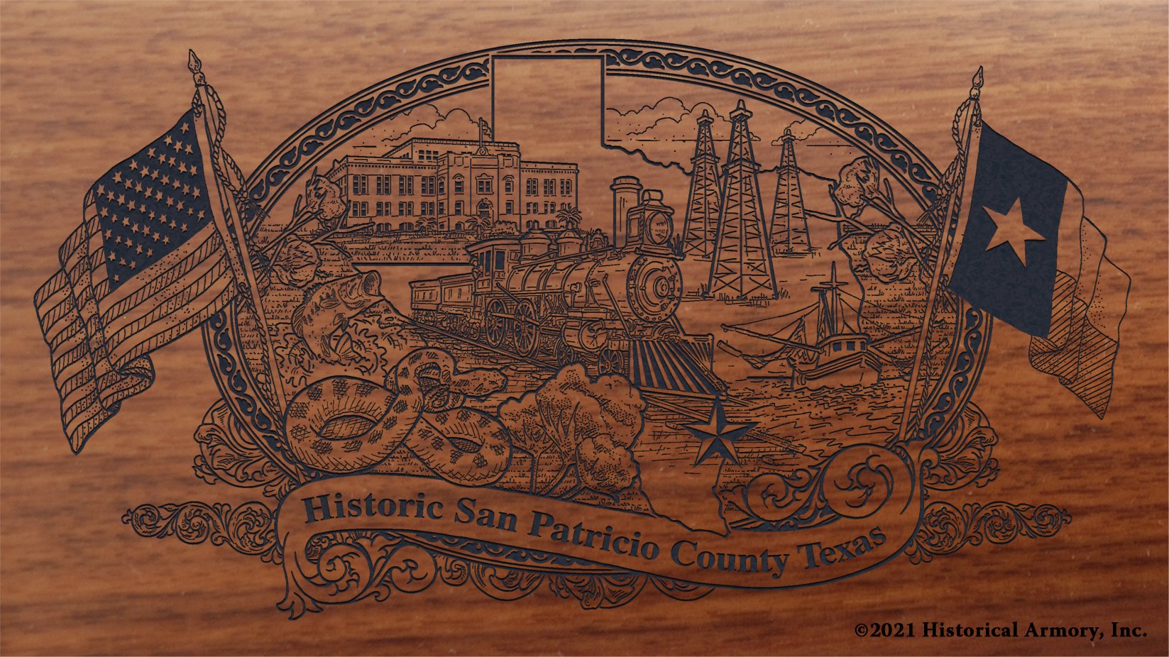 Engraved artwork | History of San Patricio County Texas | Historical Armory