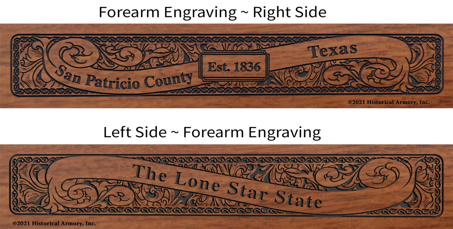 San Patricio County Texas Establishment and Motto History Engraved Rifle Forearm