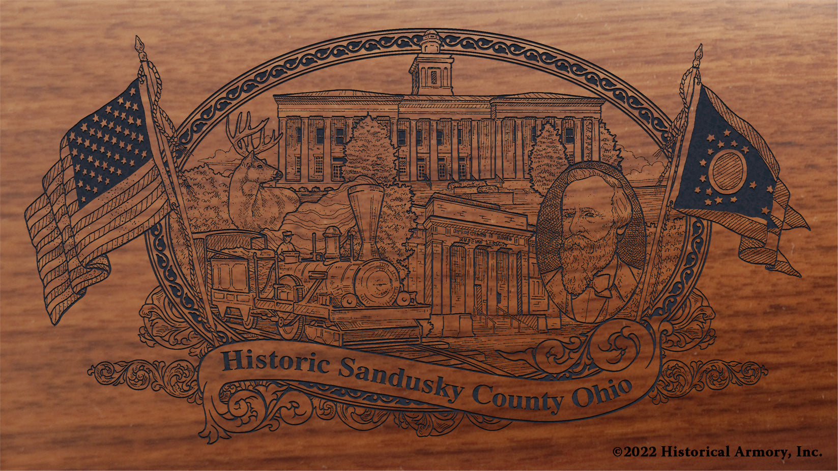 Sandusky County Ohio Engraved Rifle Buttstock