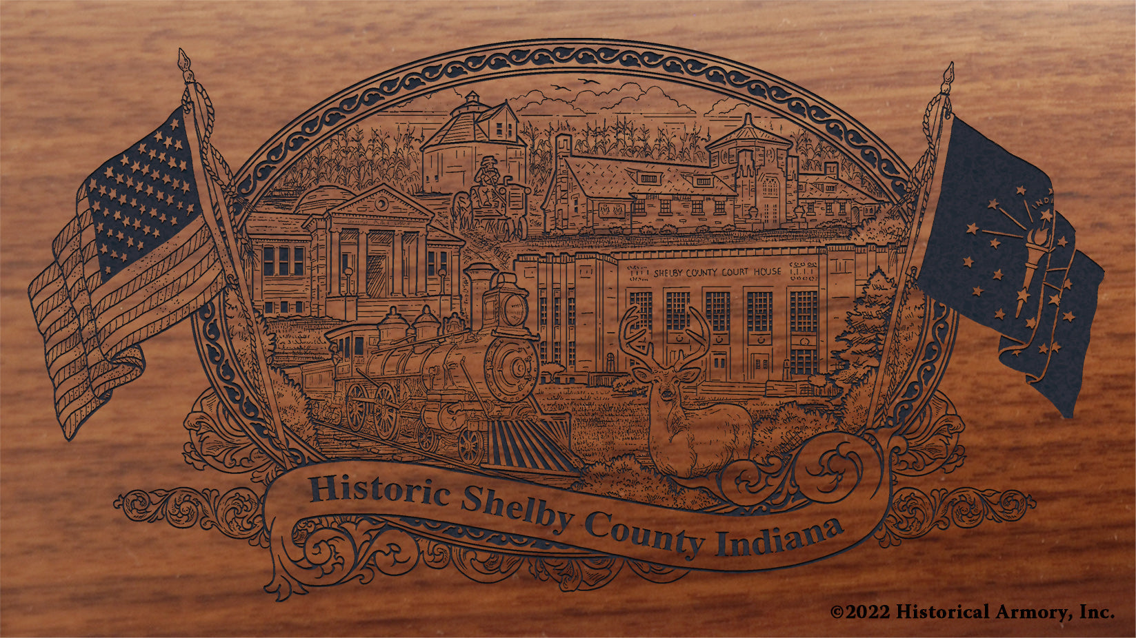 Shelby County Indiana Engraved Rifle Buttstock