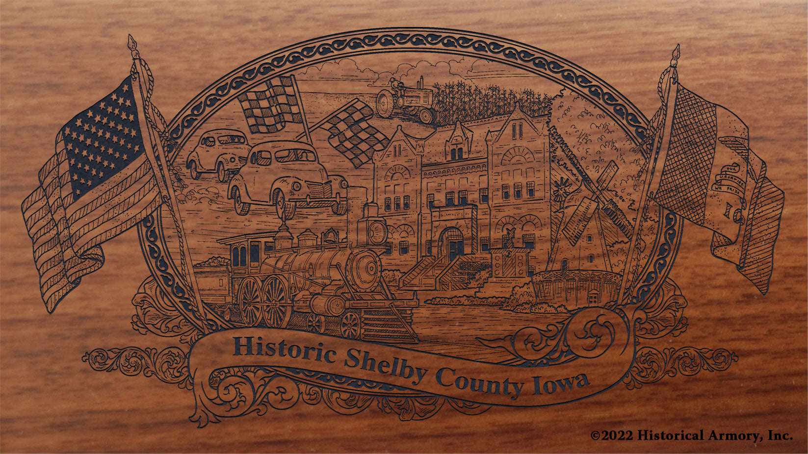 Shelby County Iowa Engraved Rifle Buttstock