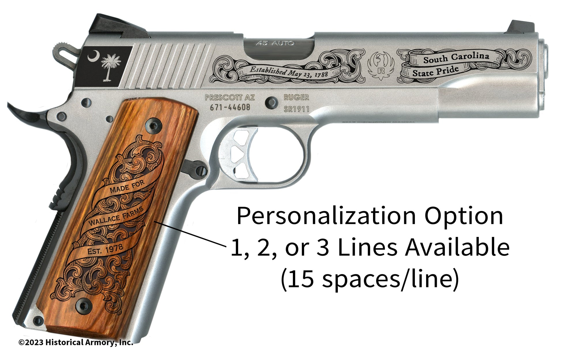 South Carolina State Pride Limited Edition Engraved 1911 Personalized Right Side Grip