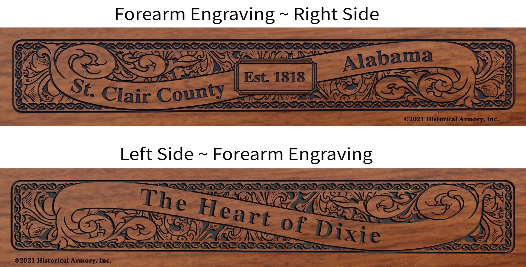 St. Clair County Alabama Establishment and Motto History Engraved Rifle Forearm