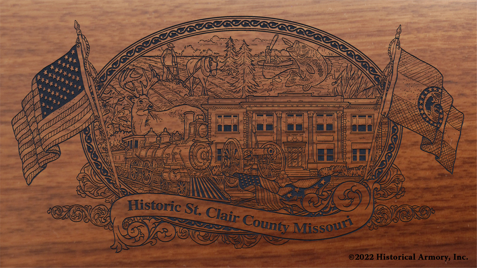 St. Clair County Missouri Engraved Rifle Buttstock
