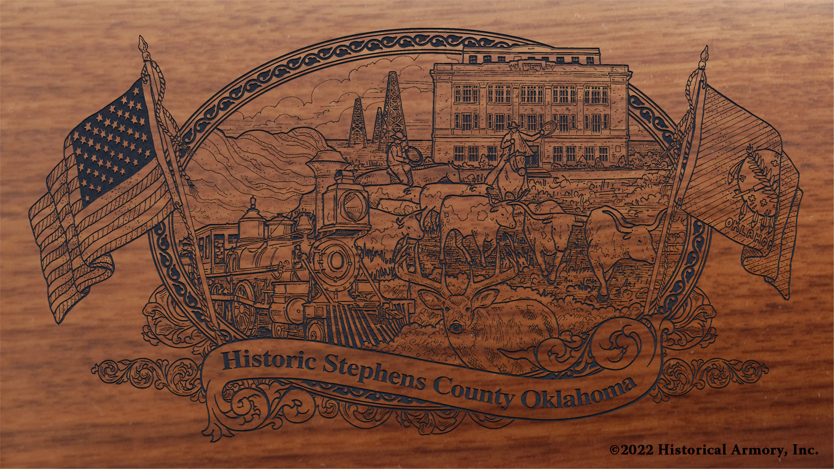 Stephens County Oklahoma Engraved Rifle Buttstock