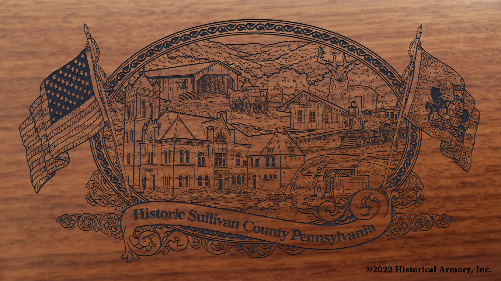 Sullivan County Pennsylvania Engraved Rifle Buttstock