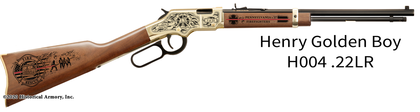 Thin Red Line Firefighter Engraved Golden Boy .22 LR Henry Rifle