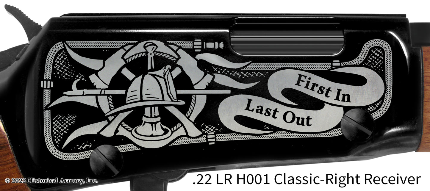 Thin Red Line Firefighter Engraved .22 LR Henry Rifle Detail
