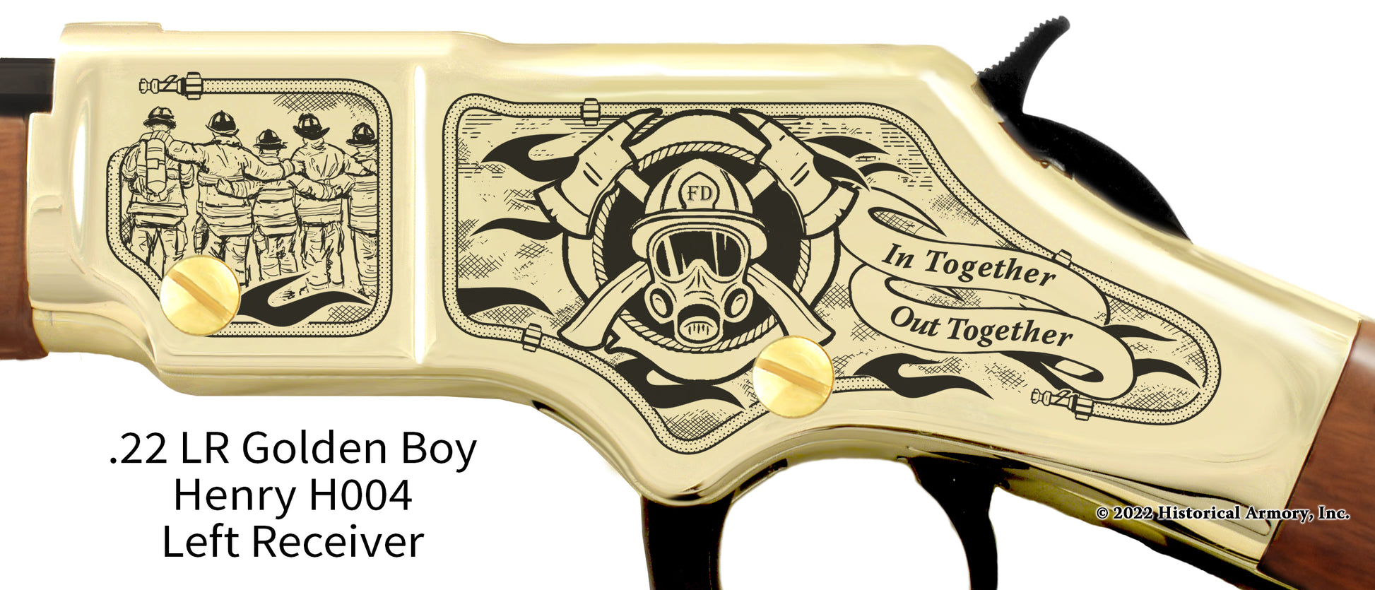 Thin Red Line Firefighter Golden Boy Engraved Rifle Detail