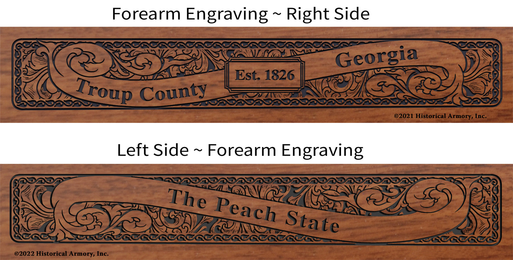 Troup County Georgia Establishment and Motto History Engraved Rifle Forearm