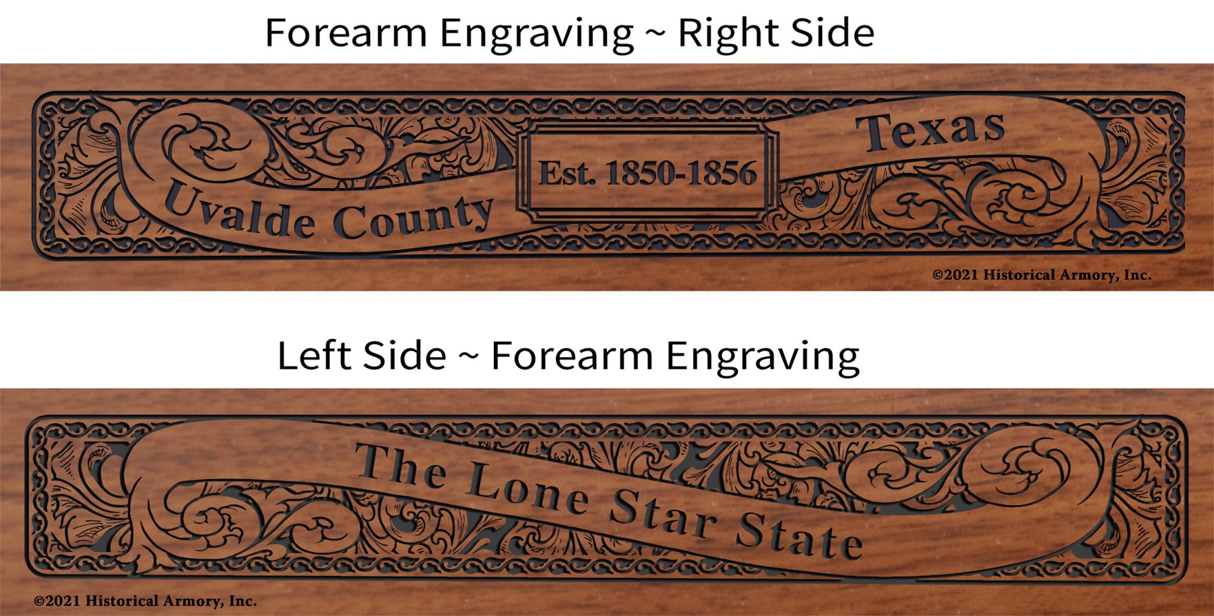 Uvalde County Texas Establishment and Motto History Engraved Rifle Forearm
