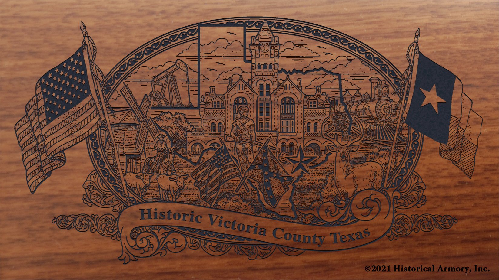 Engraved artwork | History of Victoria County Texas | Historical Armory
