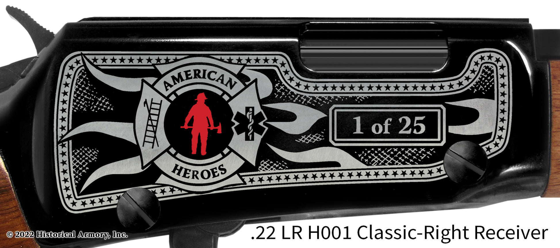 Red Silhouette Volunteer Firefighter Engraved Rifle