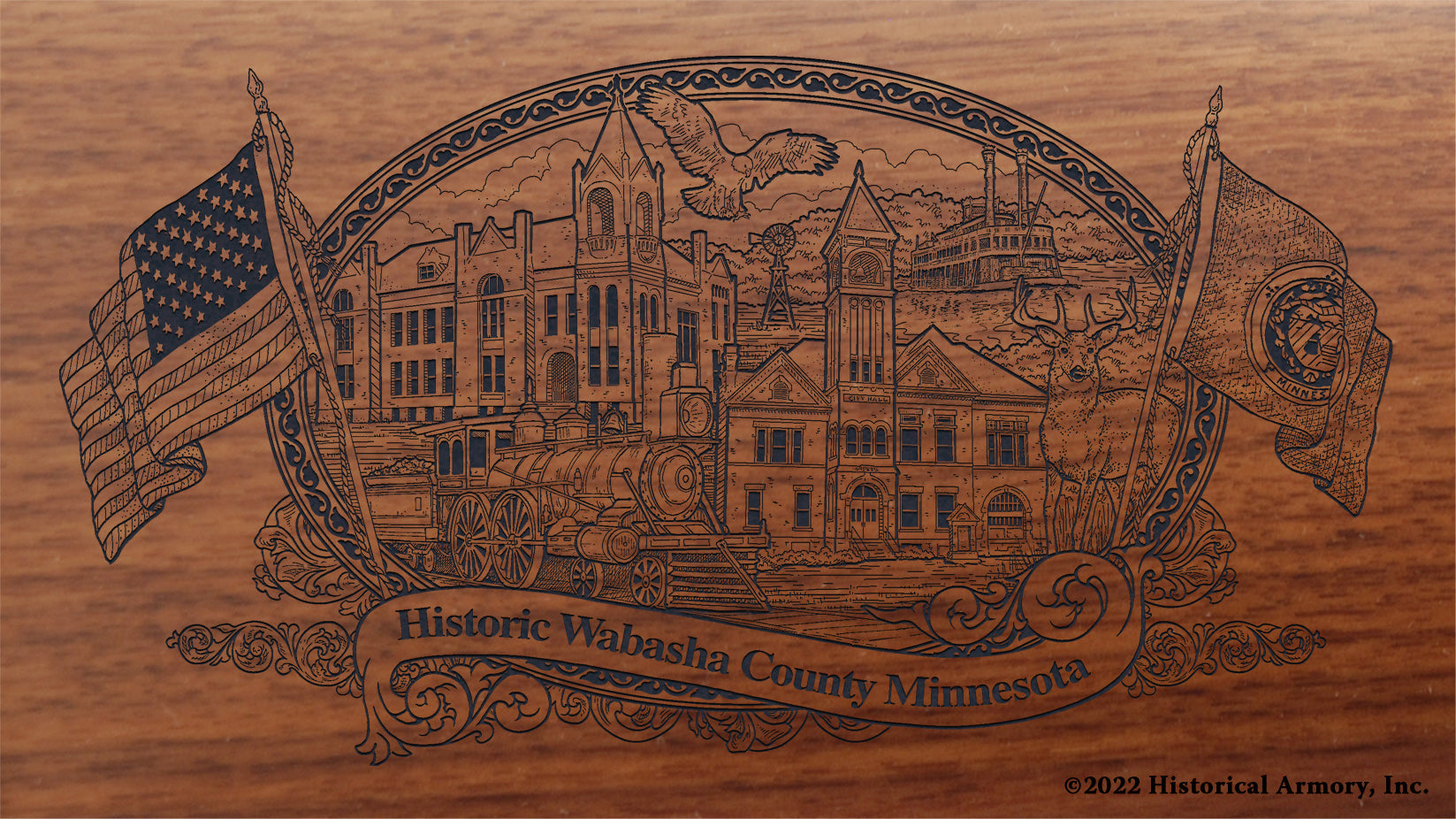 Wabasha County Minnesota Engraved Rifle Buttstock