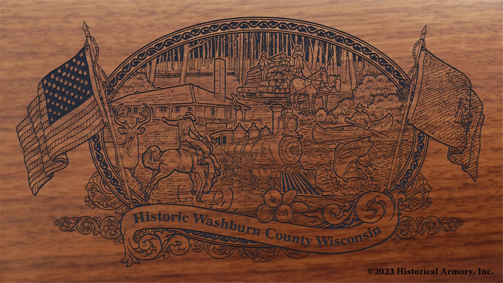 Washburn County Wisconsin Engraved Rifle Buttstock