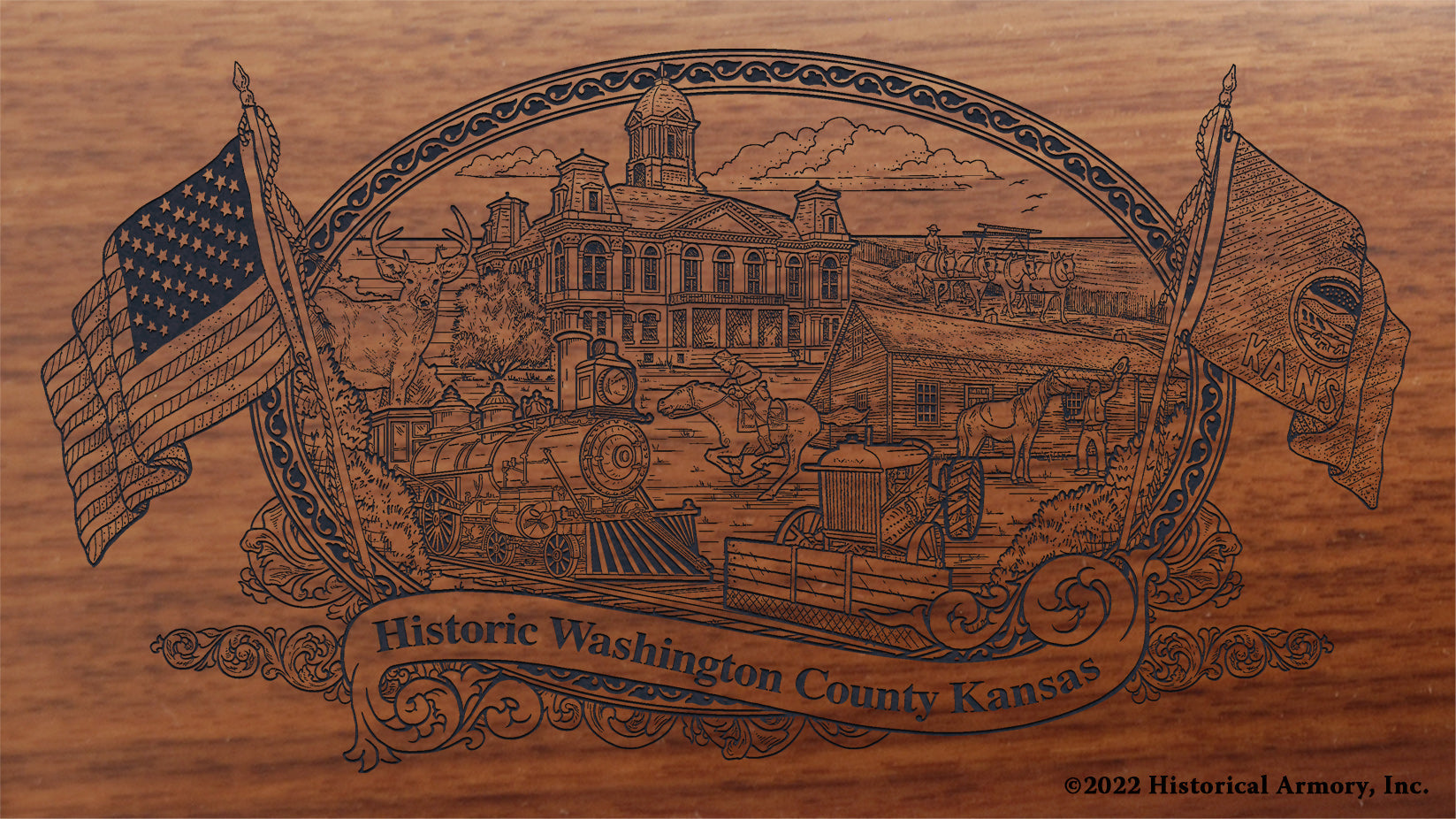 Washington County Kansas Engraved Rifle Buttstock
