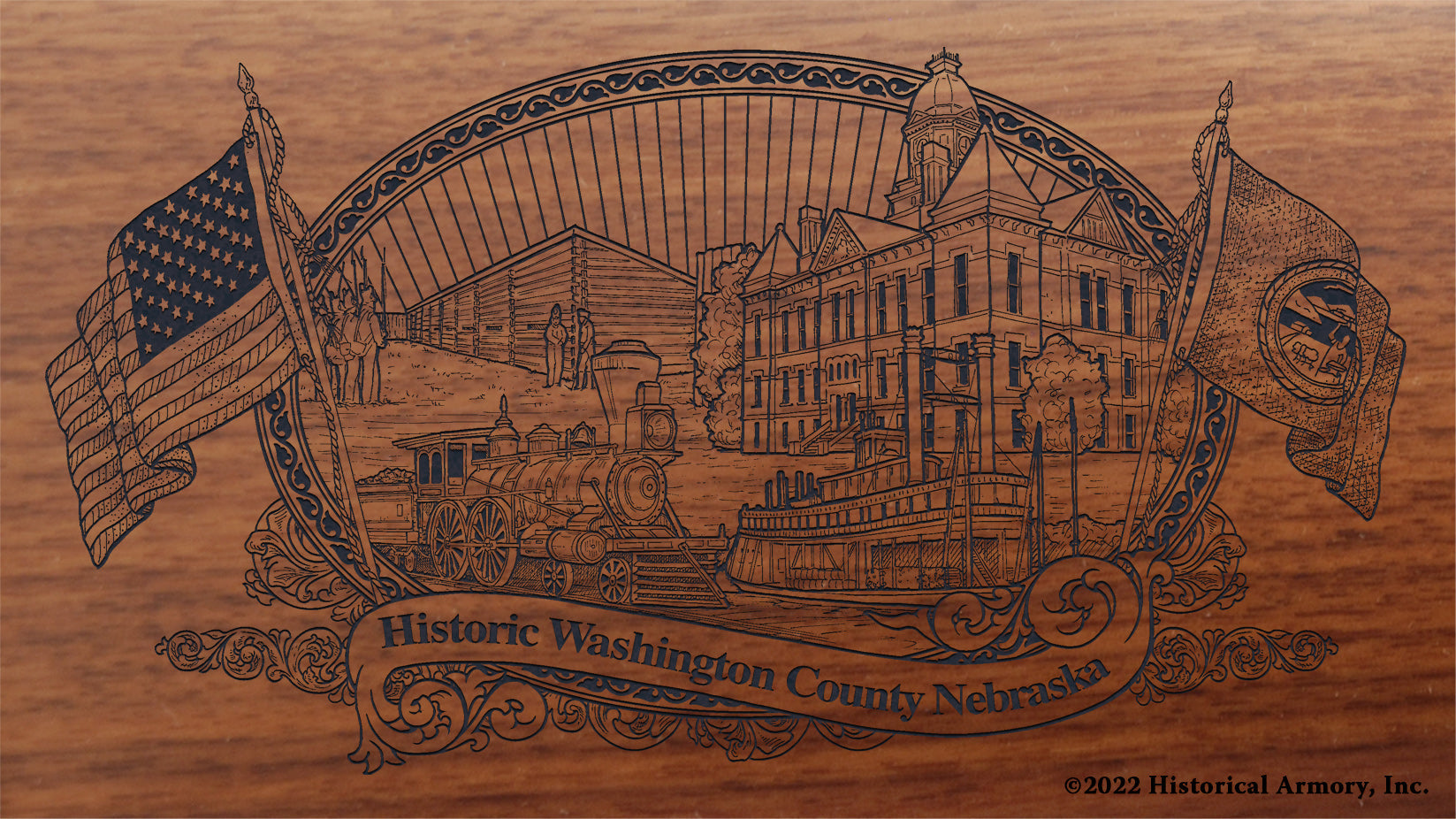 Washington County Nebraska Engraved Rifle Buttstock