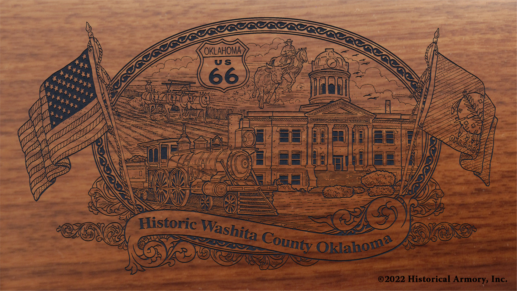 Washita County Oklahoma Engraved Rifle Buttstock