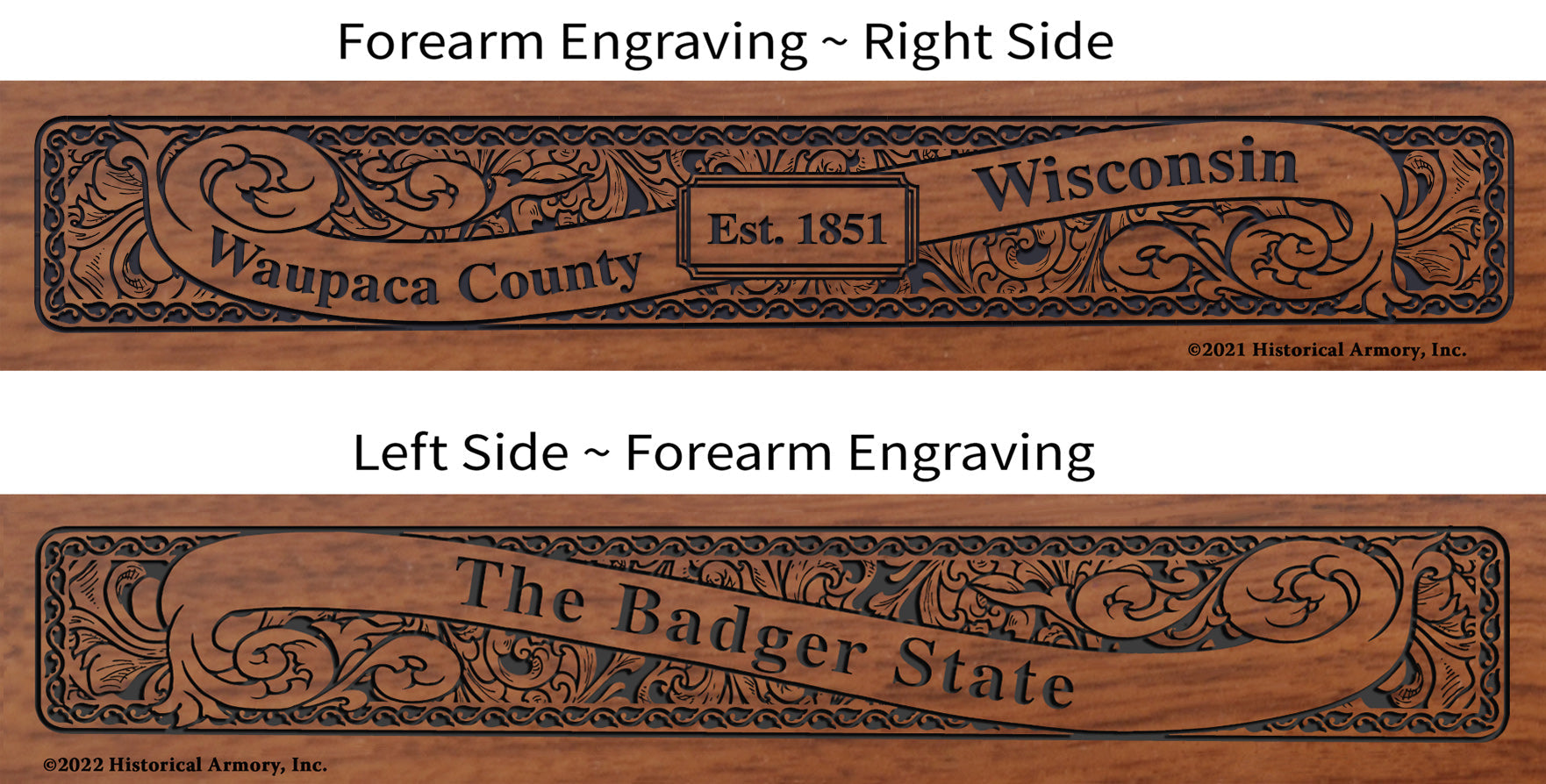 Waupaca County Wisconsin Engraved Rifle Forearm
