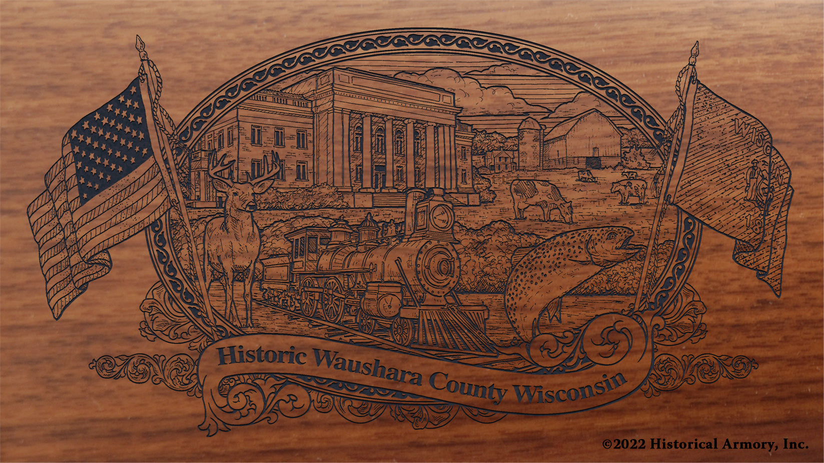 Waushara County Wisconsin Engraved Rifle Buttstock