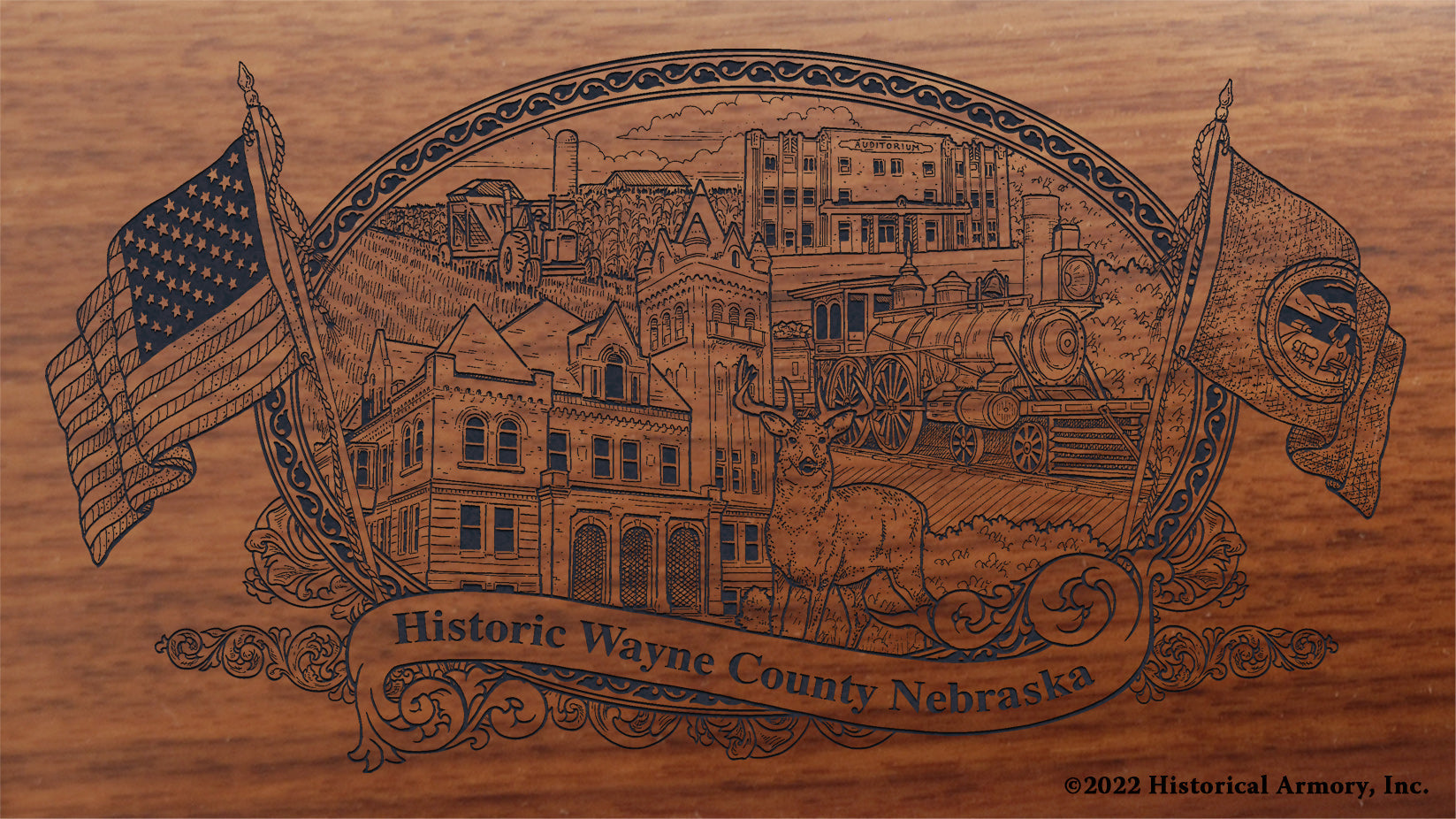 Wayne County Nebraska Engraved Rifle Buttstock